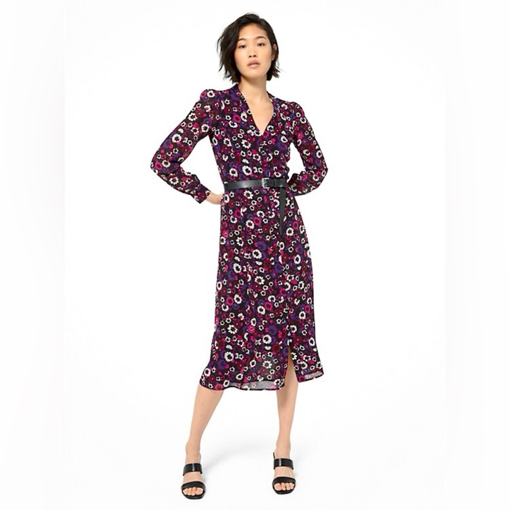 MICHAEL KORS Floral Georgette Shirtdress